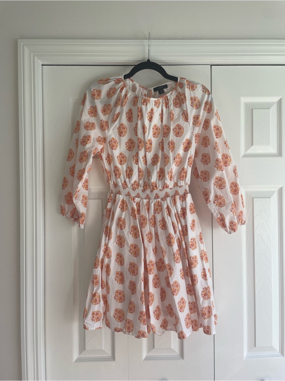 J. Crew White Dress with Orange Floral Motif